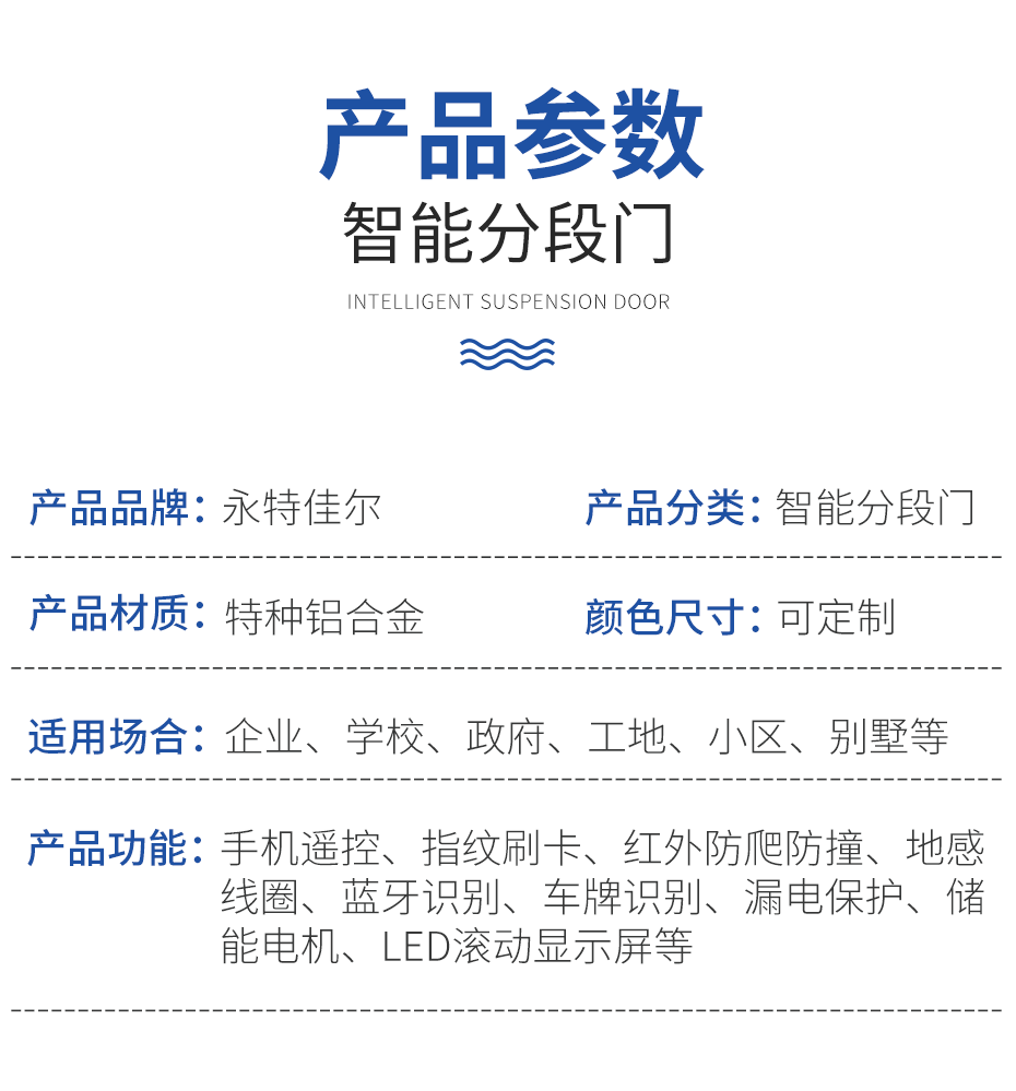永特佳爾智能分段門產(chǎn)品參數(shù)